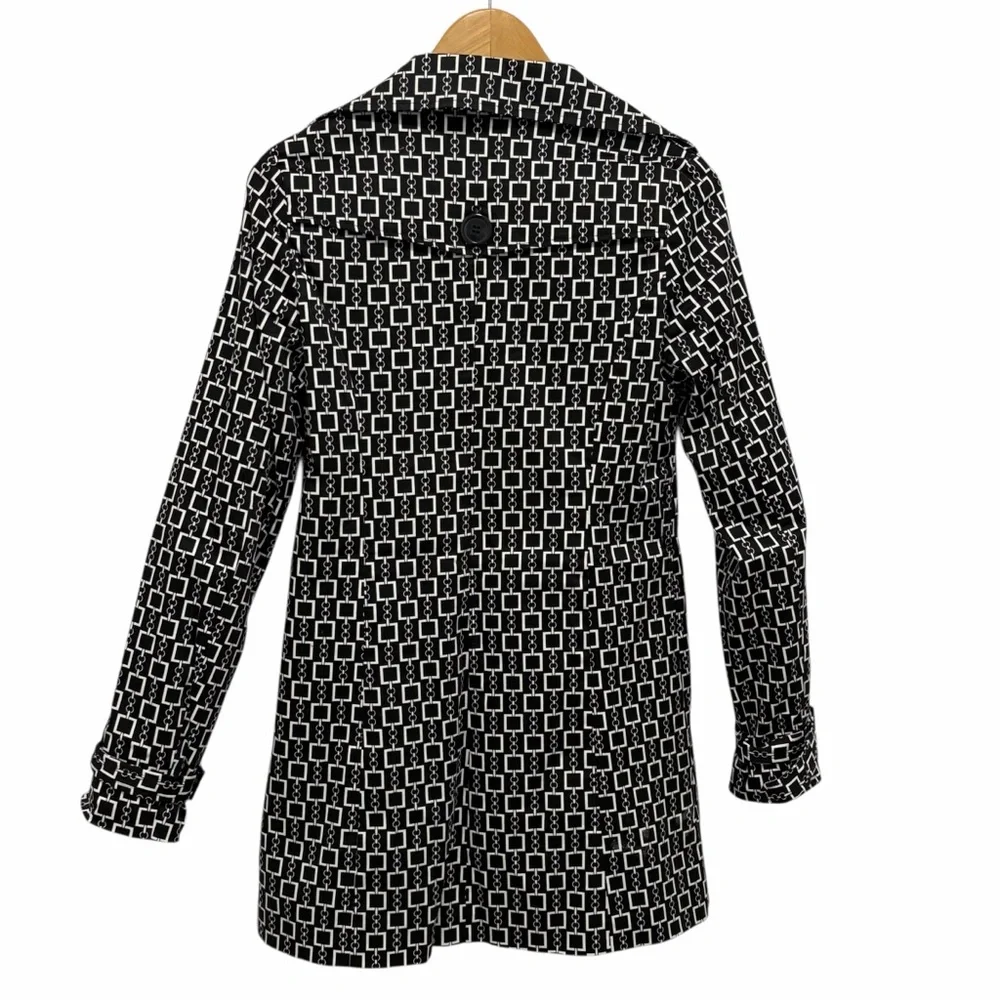Vertigo Paris Geometric Print Black & White Rain Pea Coat - NWOT - XS